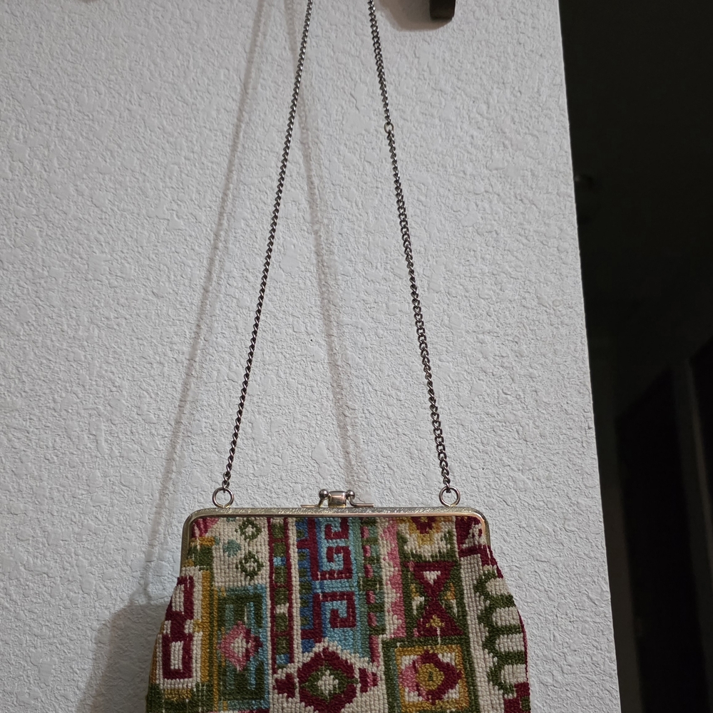 vintage tapestry dual kiss lock crossbody Chain Granny Core Shabby Chic Romantic